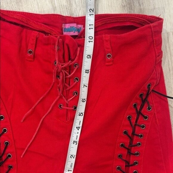 Edikted Red Lace-Up Flare Jeans FIRE ENGINE SIZE MEDIUM - Picture 9 of 10